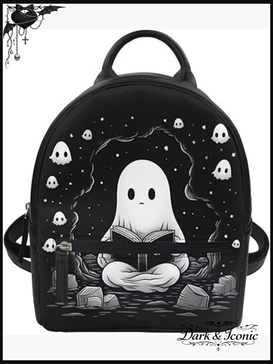 Mini Ghost Backpack Purse with Zipper Shoulder Bag Daypack Cute Skull Halloween